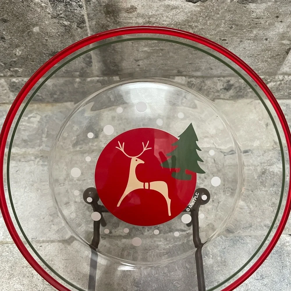 ❤️ MARKETPLACE REINDEER & PINE TREE GLASS PLATE MARSHALL FIELD NEW